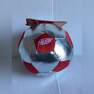 Nerf Dog Christmas Holiday Red Silver Squeak Large Soccer Ball Dog Toy